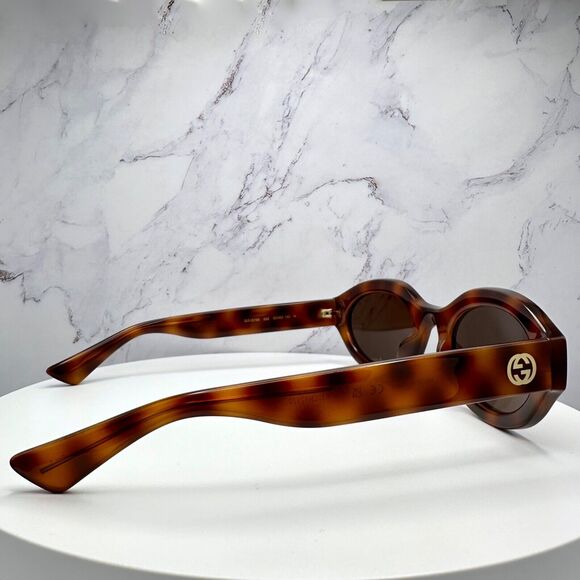 New GUCCI Sunglasses Brown Tortoise Shell Oval Gold GG Logo Womens - Picture 5 of 16